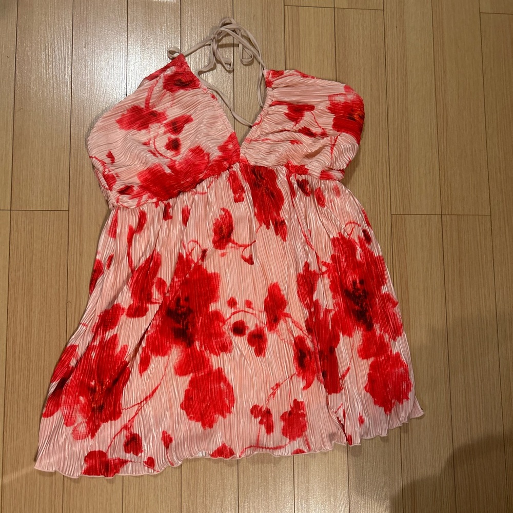 Halter Tie-up Pink Floral Dress